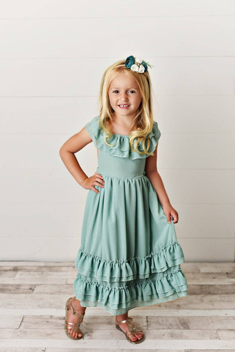 Kids Mint Spring Easter Summer Fancy Ruffle Back Dress