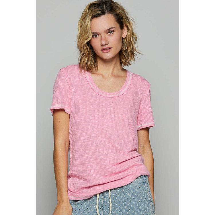 Round neck short sleeve solid knit top SALE