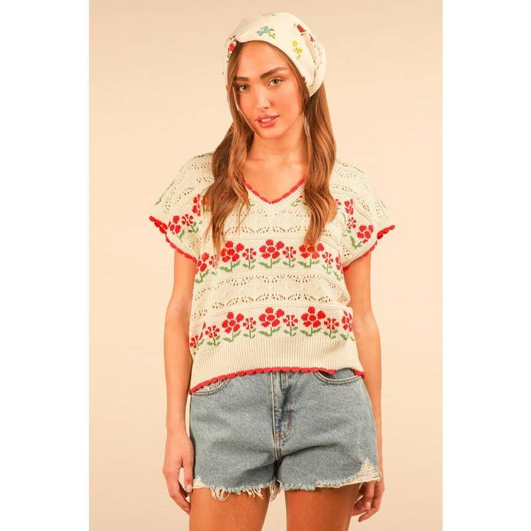 Floral Graphic Knit Sweater Vest