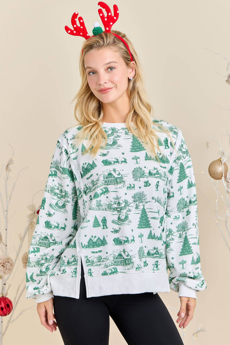 Holiday Toile Printed Oversized Top