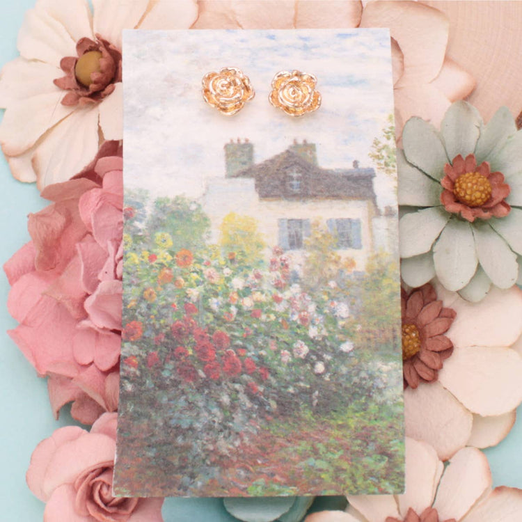 Garden Dahlias Fine Art Gold Flower Earrings