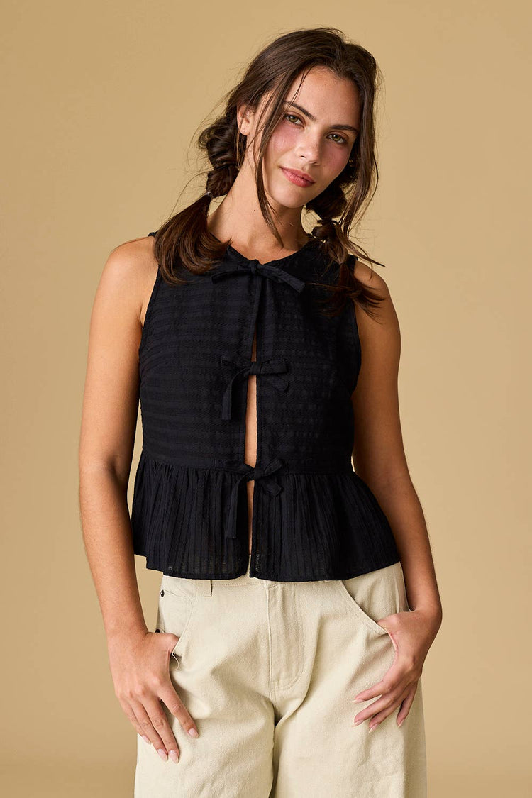 River Sleeveless Triple Bow Self Tie Top