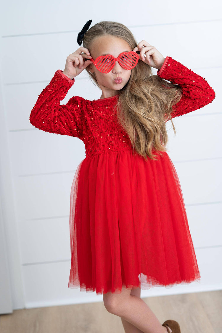 Victoria Red Sequin Fancy Sparkle Tulle Holiday Party Dress