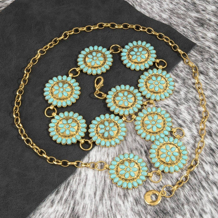 Round Stone Bead Concho Chain Belt