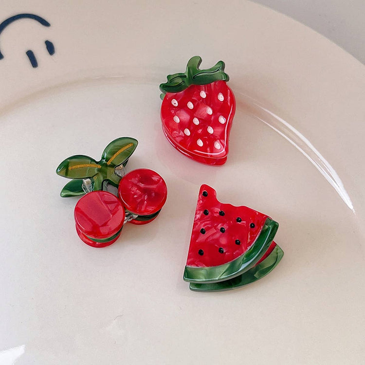 FRUIT CUTE STRAWBERRY ACETATE MINI HAIR CLAW CLIPS