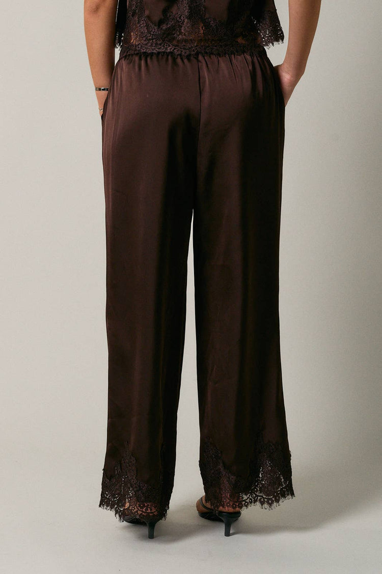 ELASTIC WAIST LACE TRIM WIDE LEG PANTS