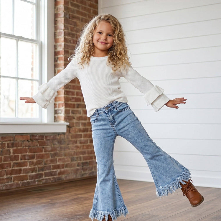 Light Wash Flare Fringe Denim Jeans