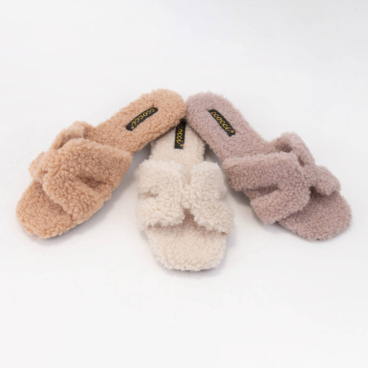 COZY BORG FUR H-SHAPED SLIDE SANDAL