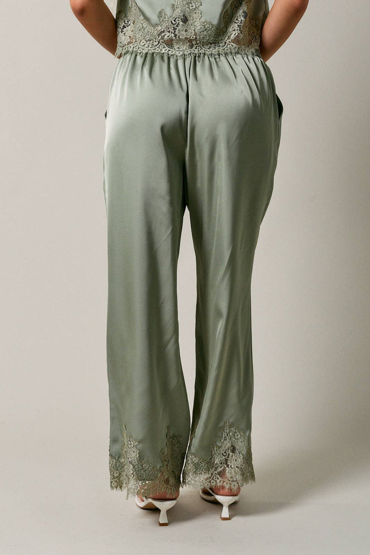 ELASTIC WAIST LACE TRIM WIDE LEG PANTS