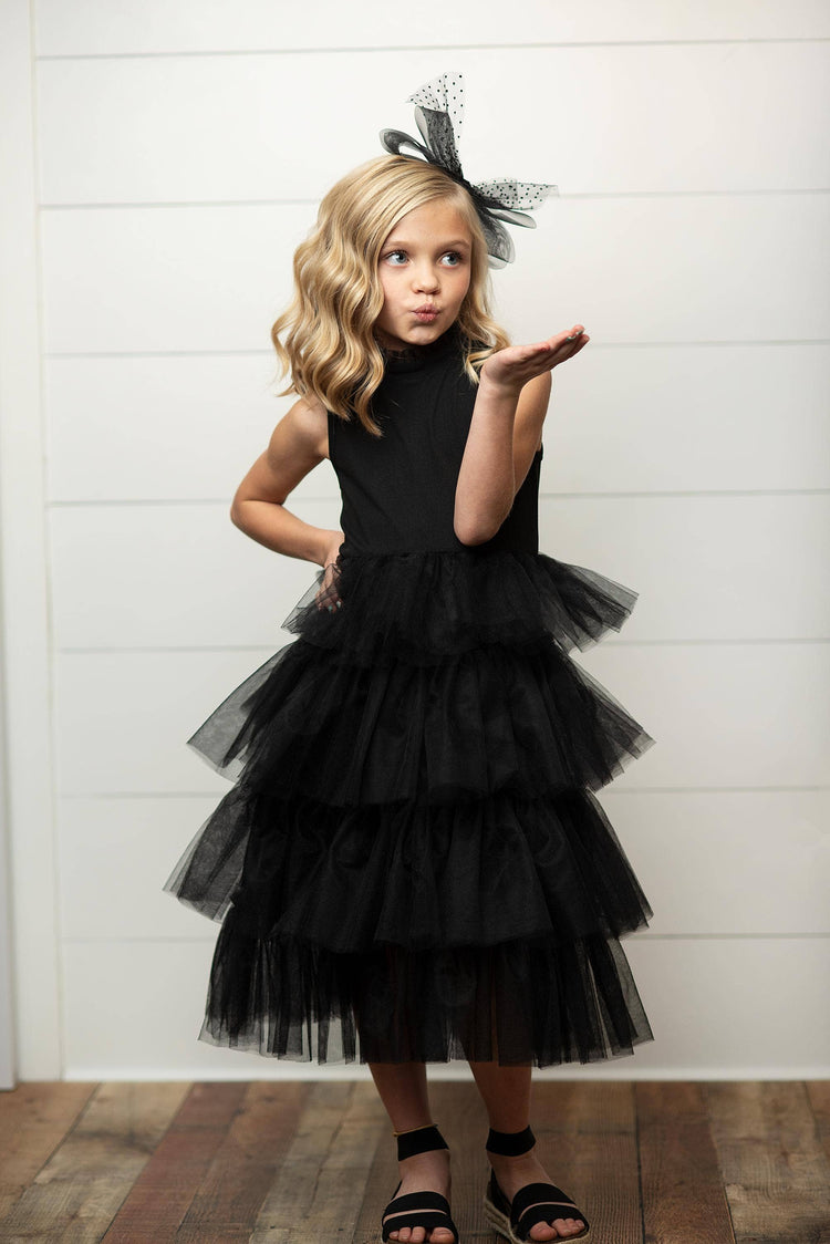Kids Black Tiered Tulle Sleeveless Fancy Spring Summer Dress