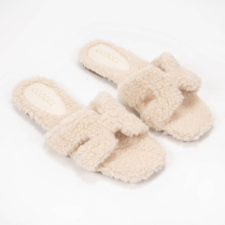 COZY BORG FUR H-SHAPED SLIDE SANDAL