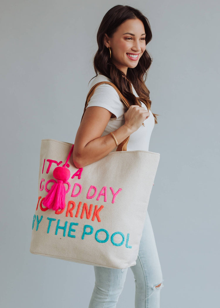 Cream Drink By The Pool Tote