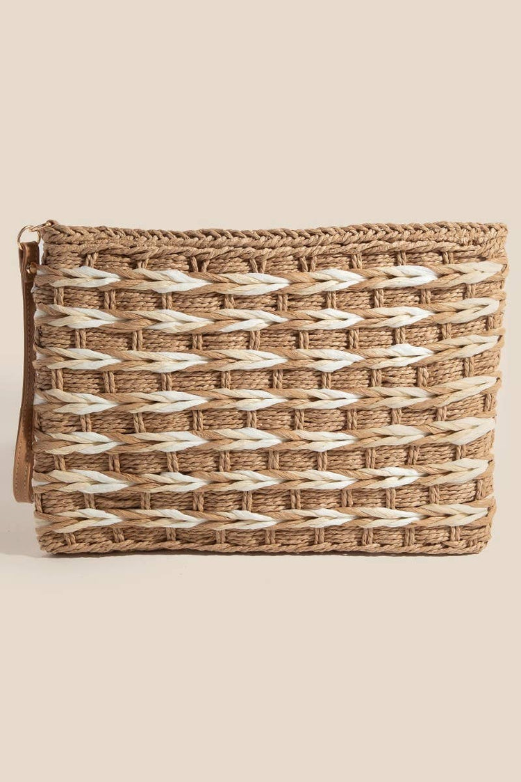 Two Tone Braided Zippered Clutch Bag