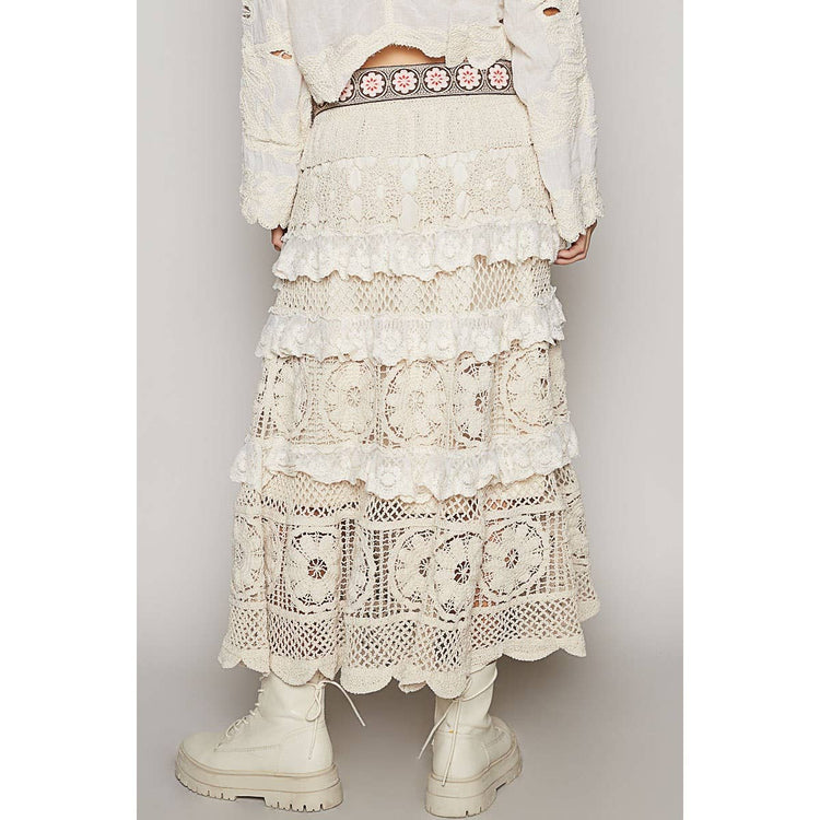 Crochet lace ruffle detail skirt
