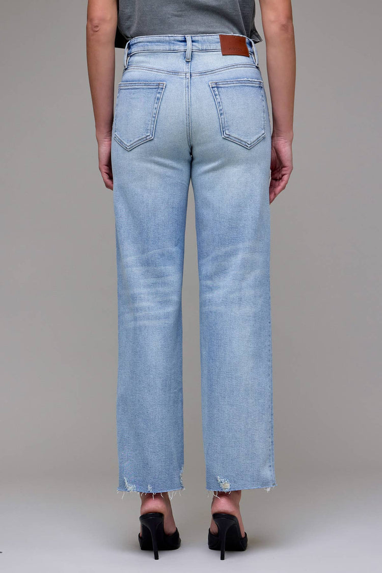 Light Wash Stretch Raw Hem Classic Straight