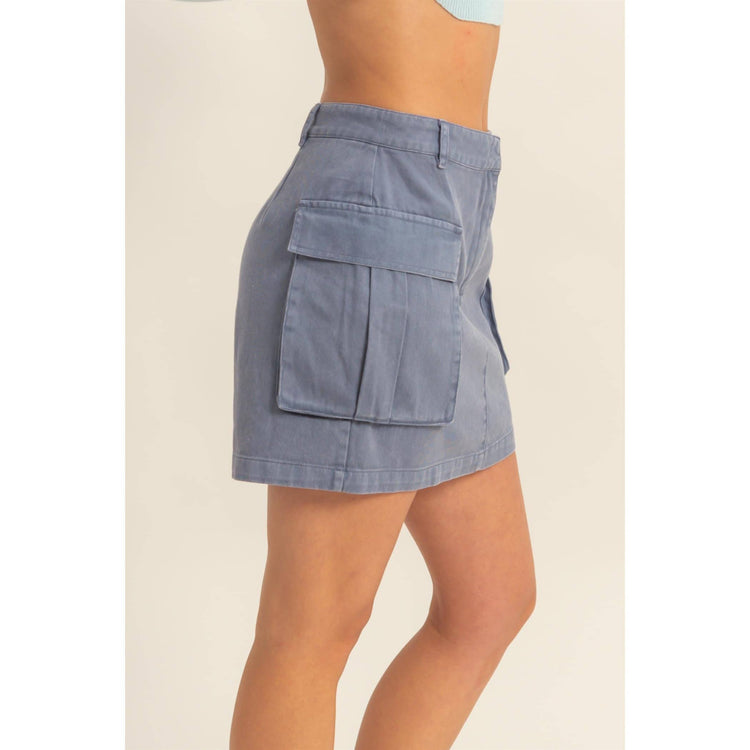 Mineral Washed Cargo Mini Skirt
