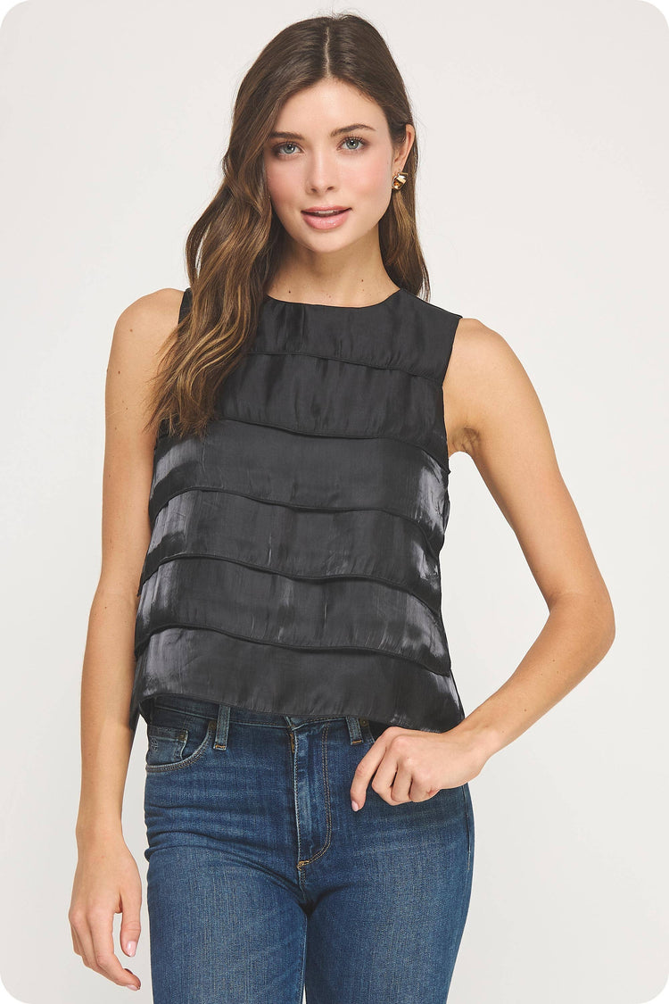 Tiered Sleeveless Satin Top