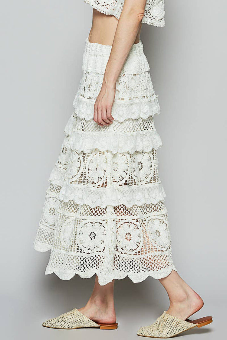 Crochet lace ruffle detail skirt