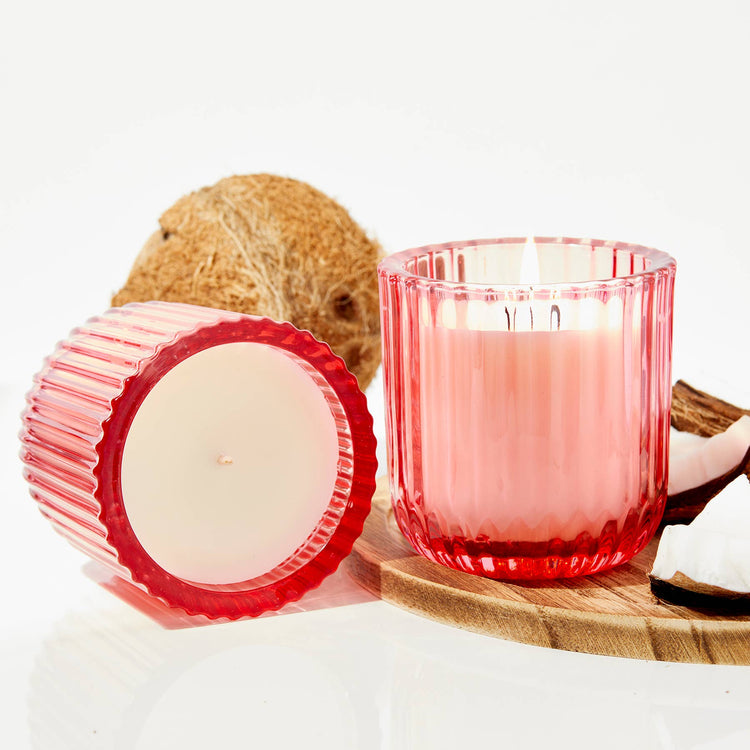 Coconut Rose Wick Colored Glass Candle
