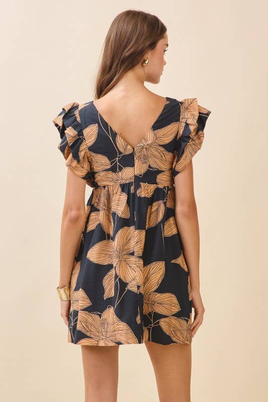 Floral Print Plunging V Neck Empire Waist Dress