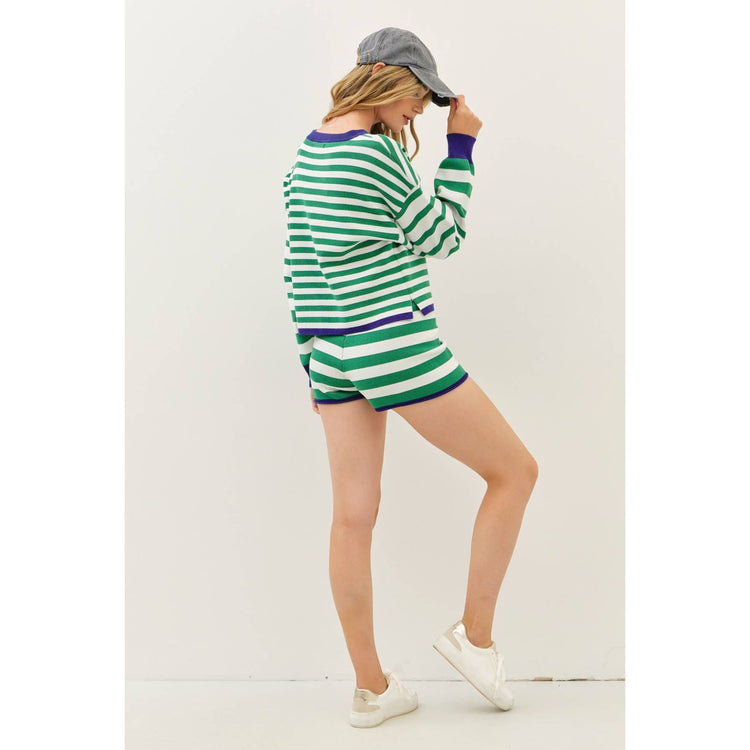 SOFT STRIPE MIXED SWEATER TOP AND SHORTS