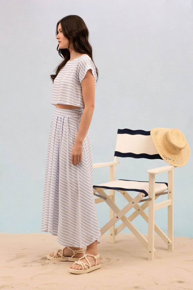 Stripe Boat Neck Crop Top