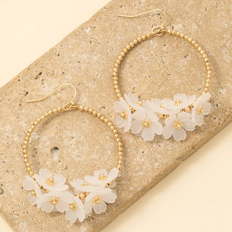 Floral Accent Hoop Dangle Earrings