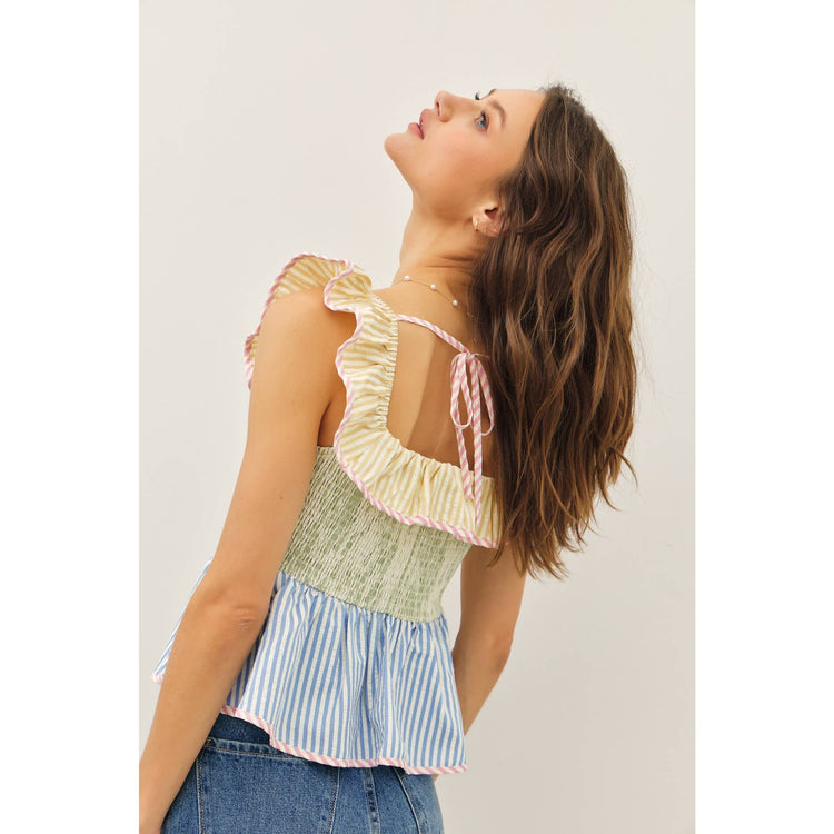 Color Block Stripe Ruffle Top
