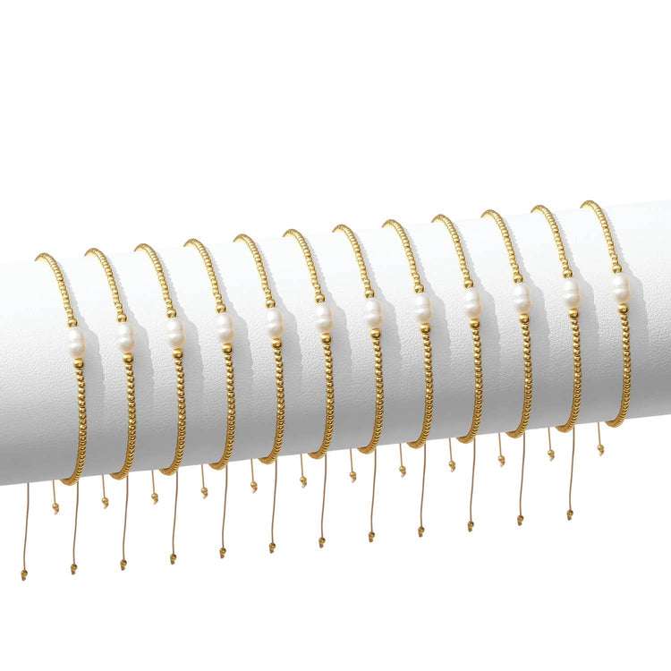 Set/12 2Mm Adjustable Bracelet With Single Pearl