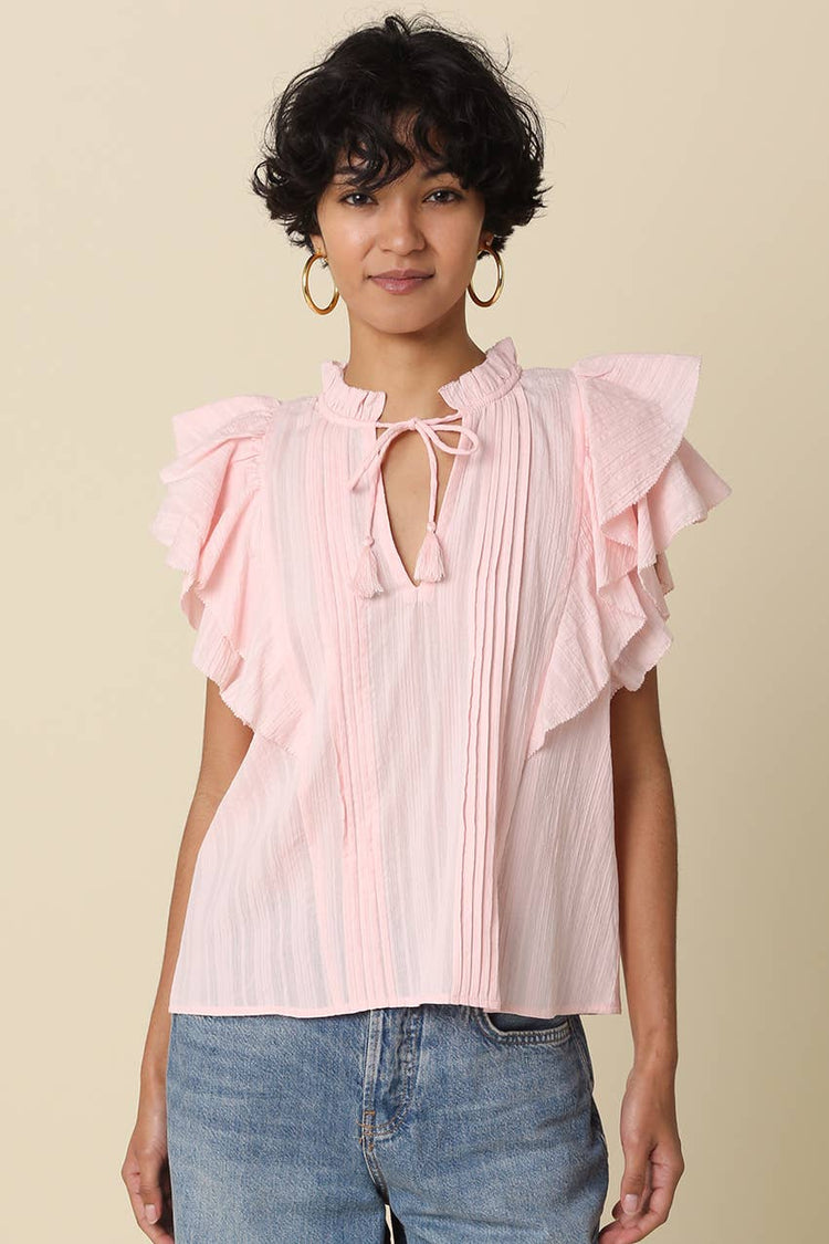 Elodie Ruffle-Trim Tie Blouse
