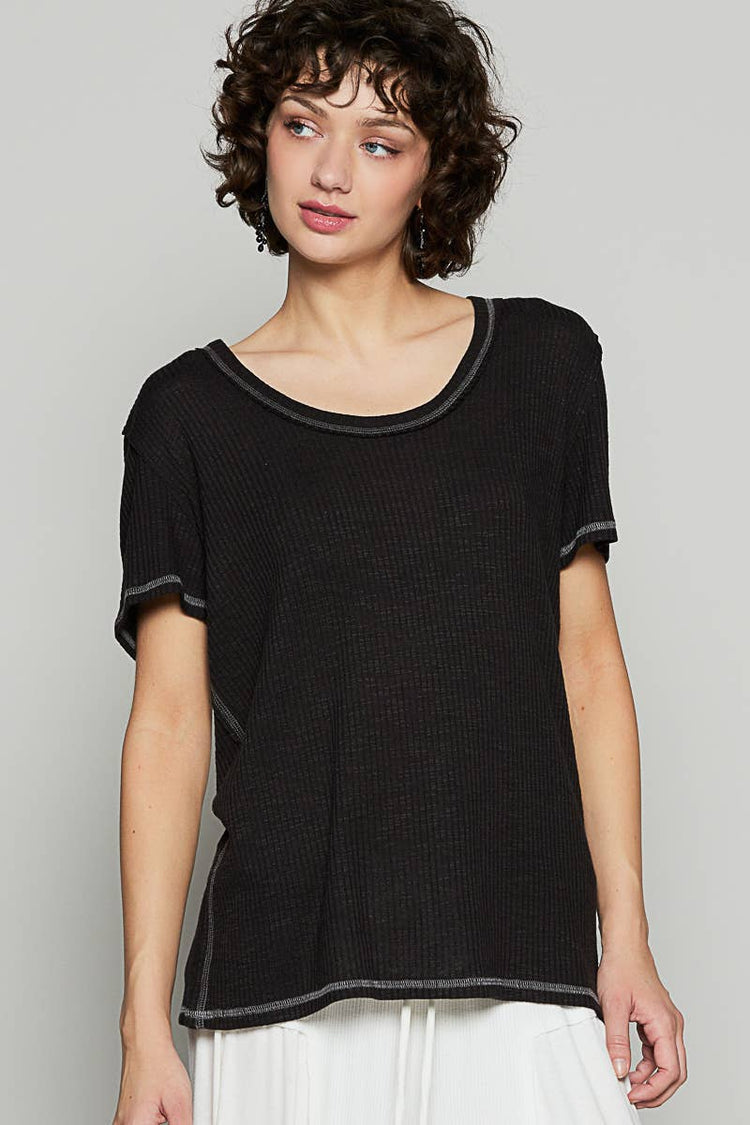 Round neck short sleeve solid knit top SALE