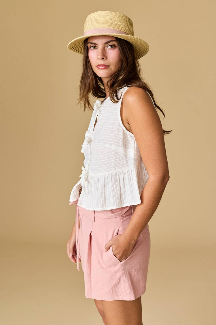 River Sleeveless Triple Bow Self Tie Top