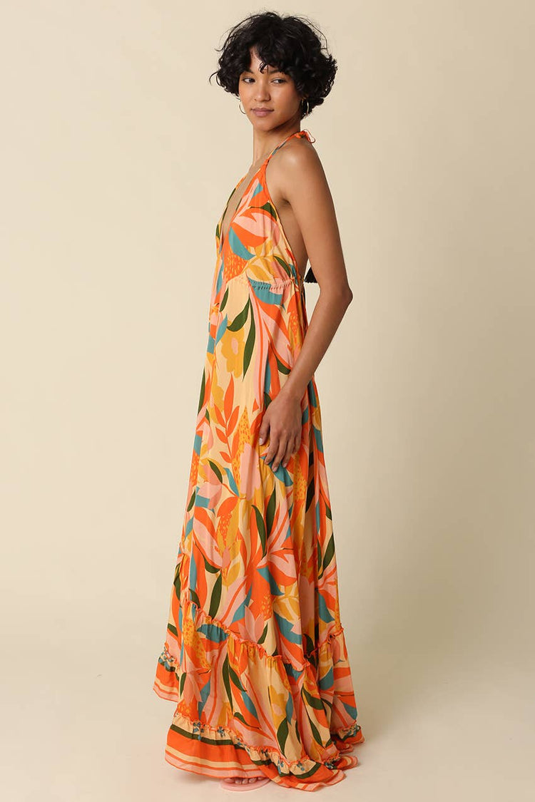 Isla Printed Halter Maxi Dress