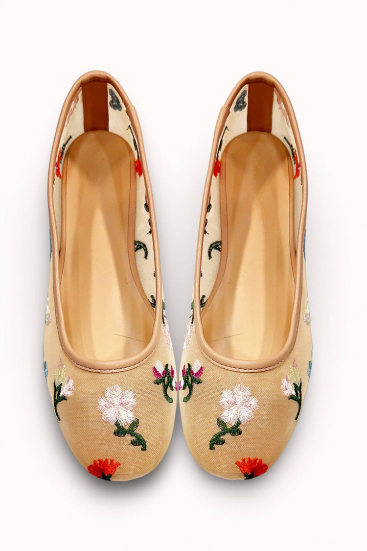 FLORAL EMBROIDED MESH BALLET FLAT
