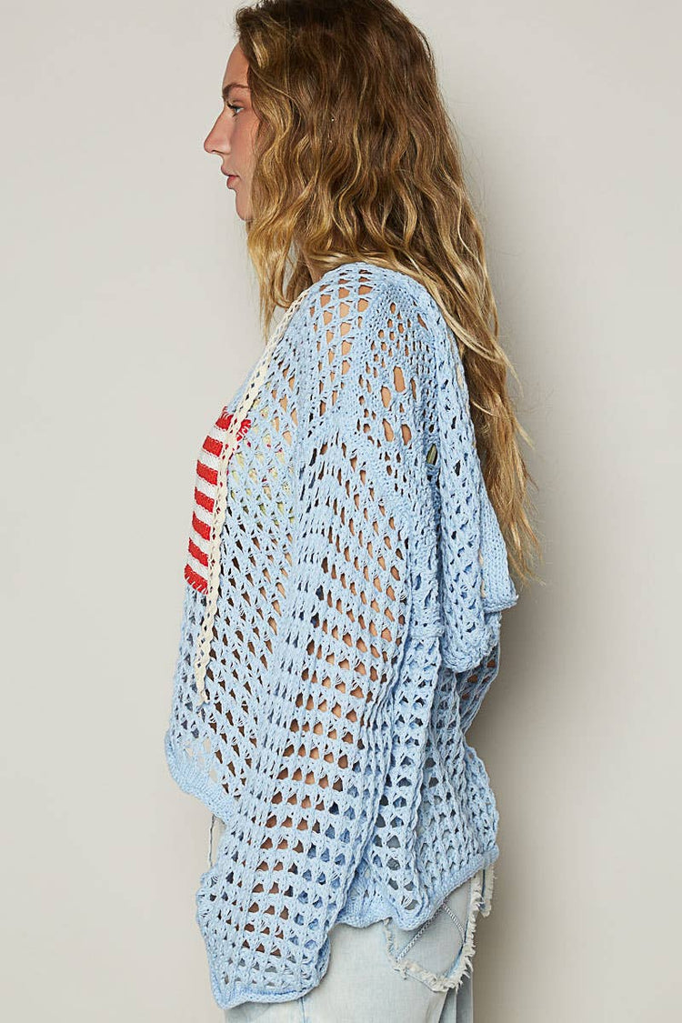 Long sleeve American flag hoodie thin sweater top