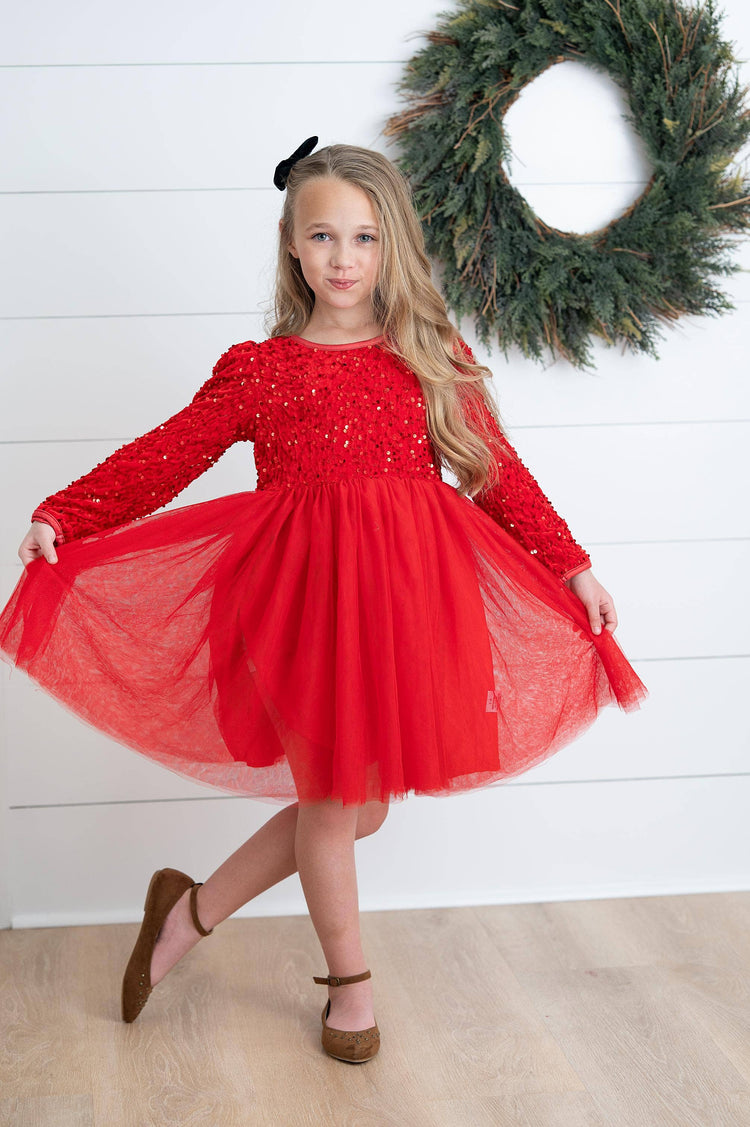 Victoria Red Sequin Fancy Sparkle Tulle Holiday Party Dress