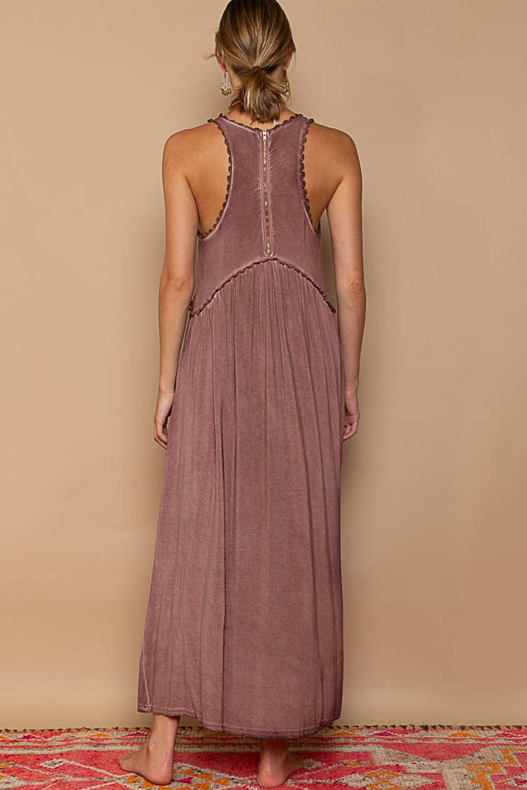 Sleeveless racerback back zipper front slit knit maxi dress