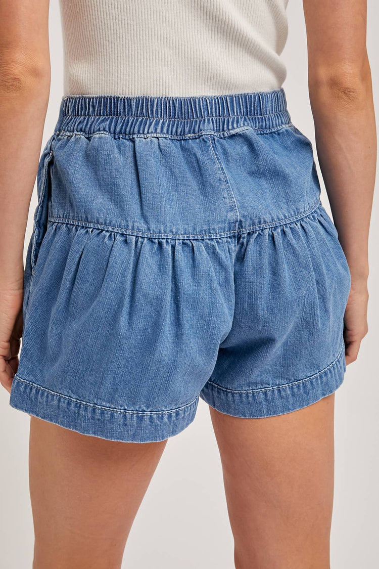 FLUER PLEATED DENIM SHORTS WITH POCKETS