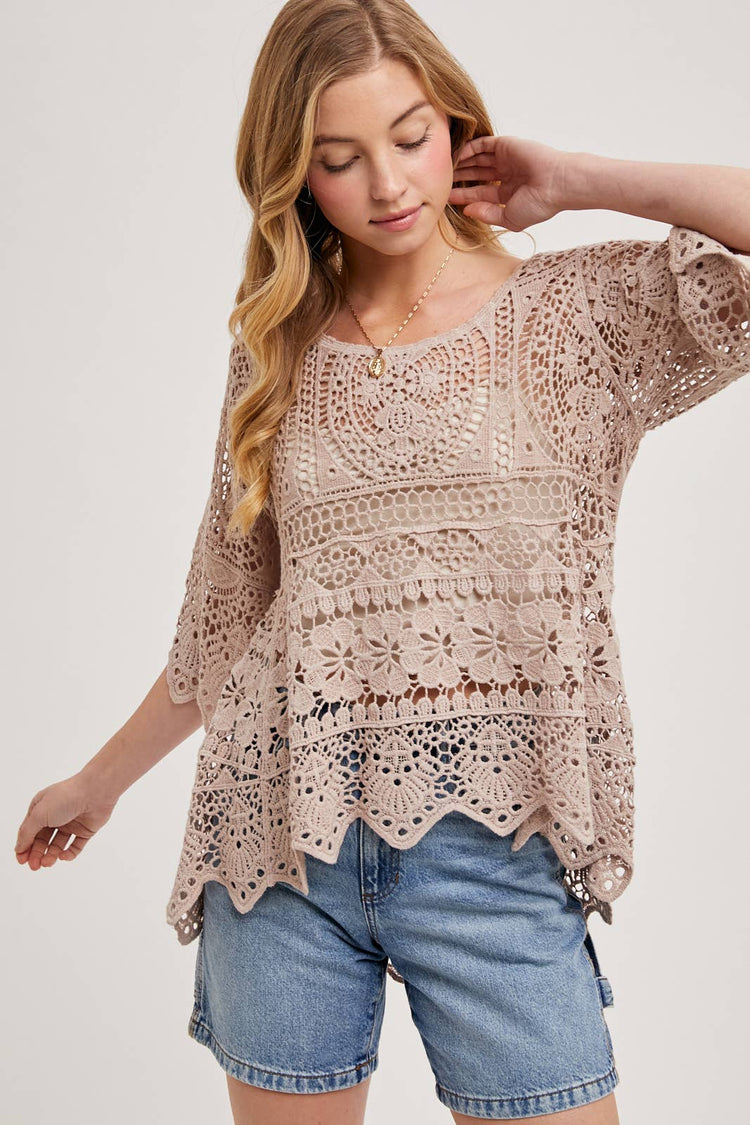 Sheer CROCHET TOP WITH NO LINING