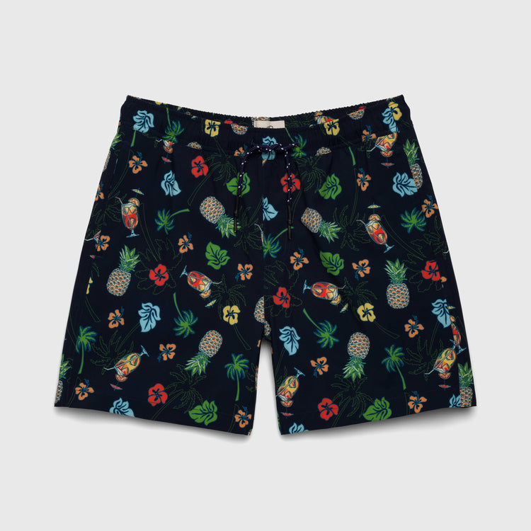 Jimmy hibiscus/pineapple/cocktail printed 6.5" volley