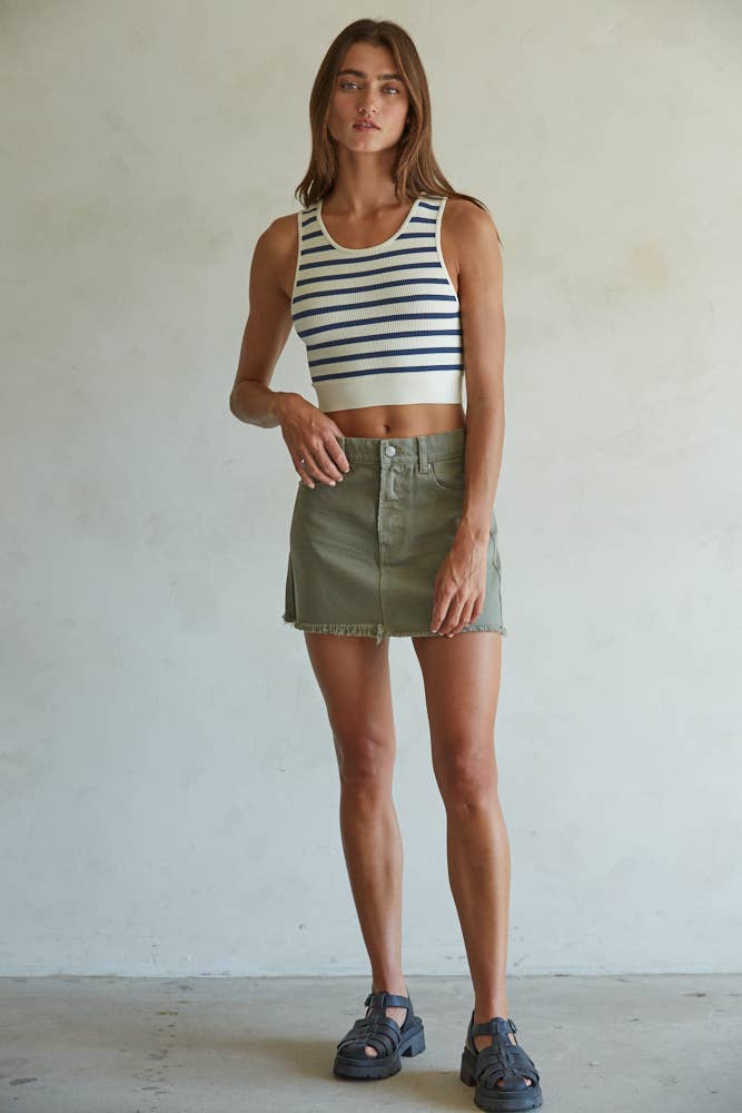 BWoven Cotton Denim Fray Detail Mini Skirt