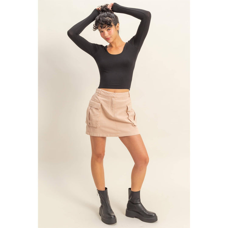 Mineral Washed Cargo Mini Skirt
