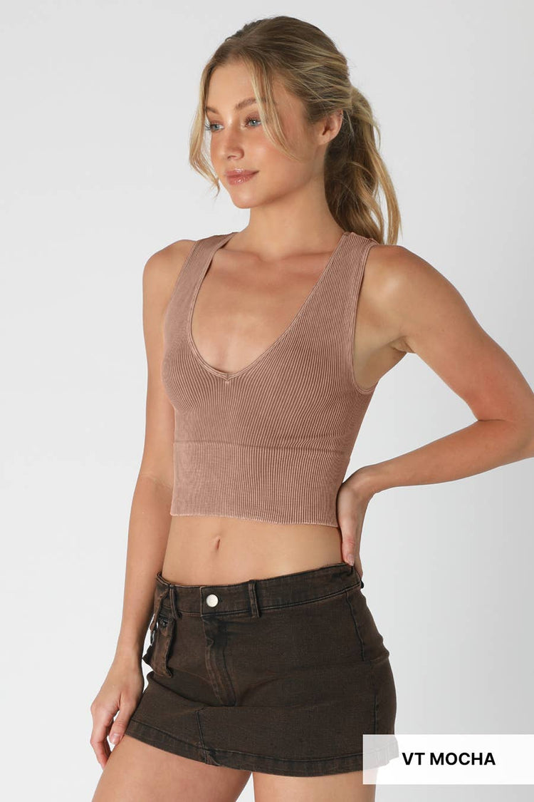 Vintage Plunge V-Neck Seamless Crop Top