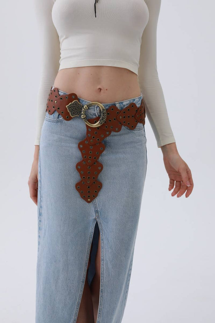 Versatile Vintage Studded Leaf Waist Belt