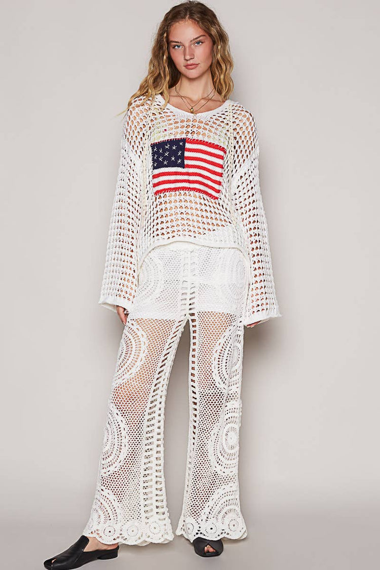 Long sleeve American flag hoodie thin sweater top
