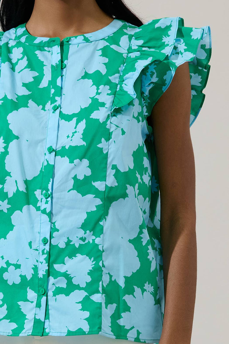Riona Floral Sammi Button Down Ruffle Top