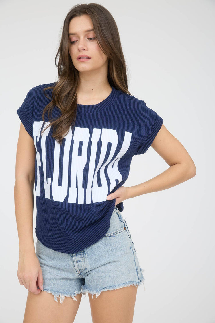 Florida Waffle Print Short Sleeve Top