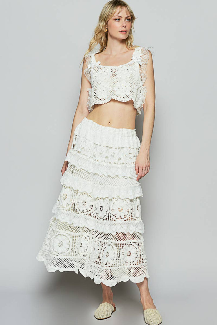 Crochet lace ruffle detail skirt