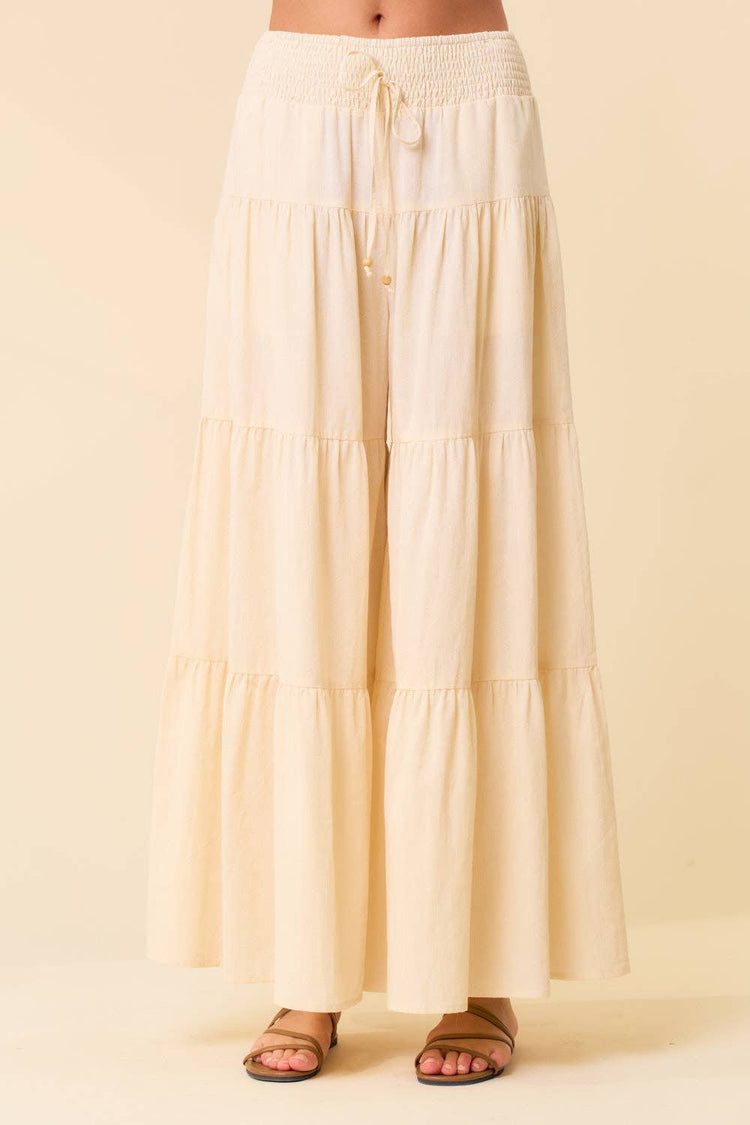 TIERED WIDE PANTS WITH SMOCKED WAIST