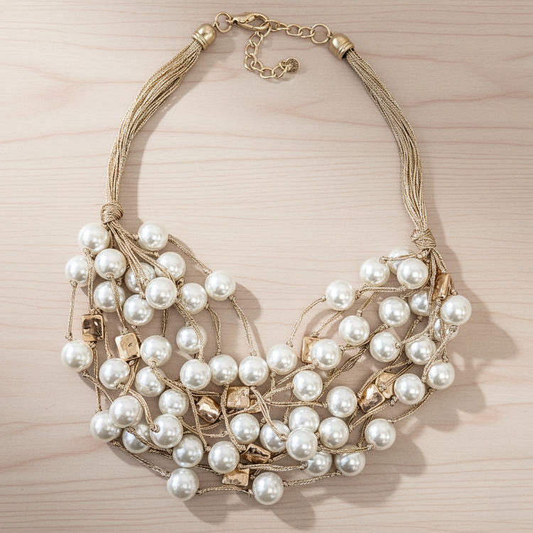 Coastal Pearl Multi Strand Necklace | Gold | Boho Statement
